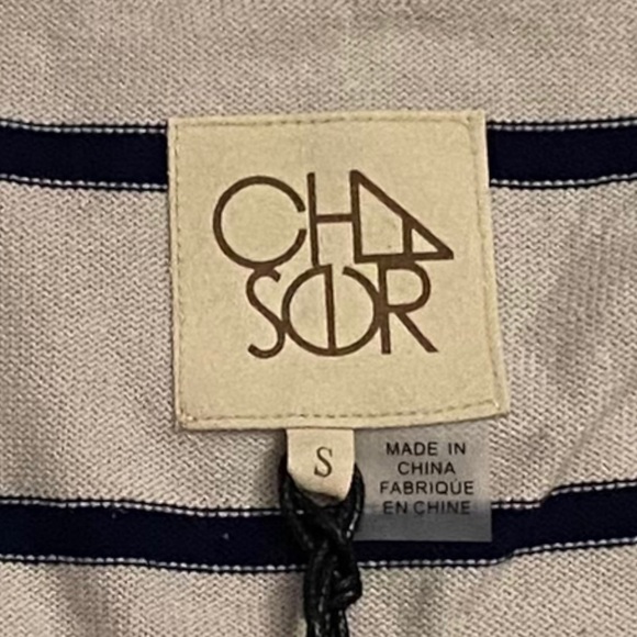 Chaser Long Sleeve Ribbed Beige Black Stripes  V-Neck Tie Front Sweater Small S - Picture 3 of 16